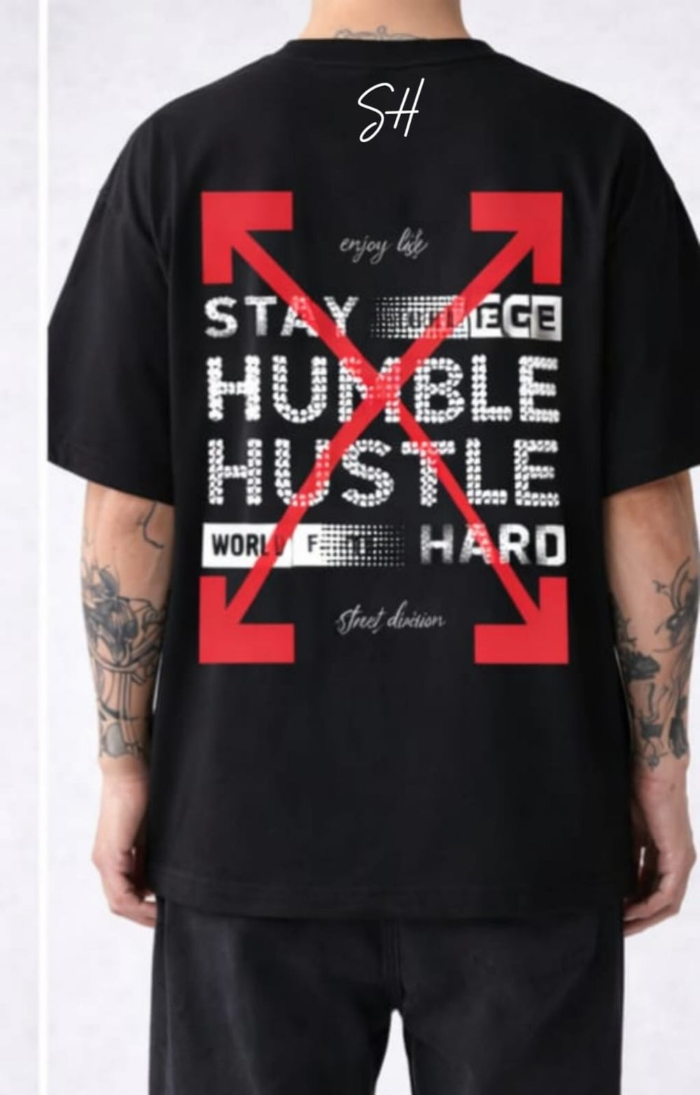 Hustle Hard Streetwear Back Print T-Shirt